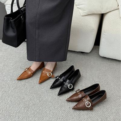 2025 New One-word Belt Buckle Dwarf Cat Heel Shallow Mouth Versatile Commuter Work Women's Single Shoes