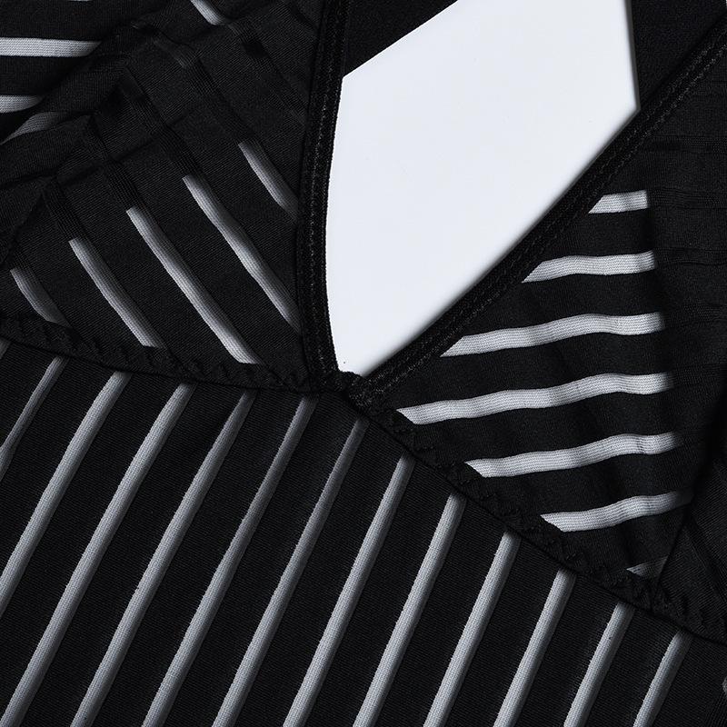 European & American Fishnet Striped Garter Bodysuit - Sexy Lingerie Set