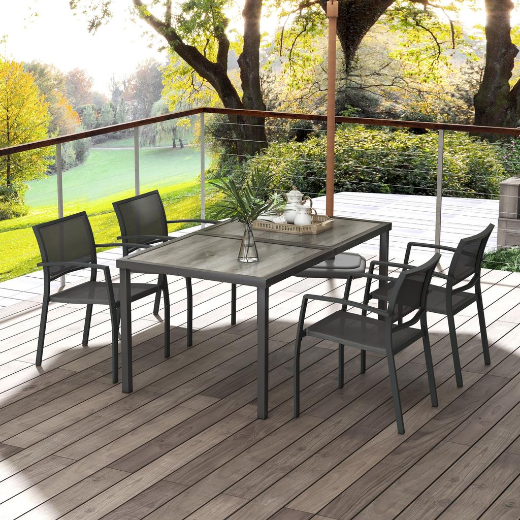 Five-Piece Casual Outdoor Dining Set, with Wood-Effect Table - Grey