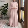 Dames Moslim Casual Ronde Hals Effen Kleur Lange Mouwen Losse Jurk