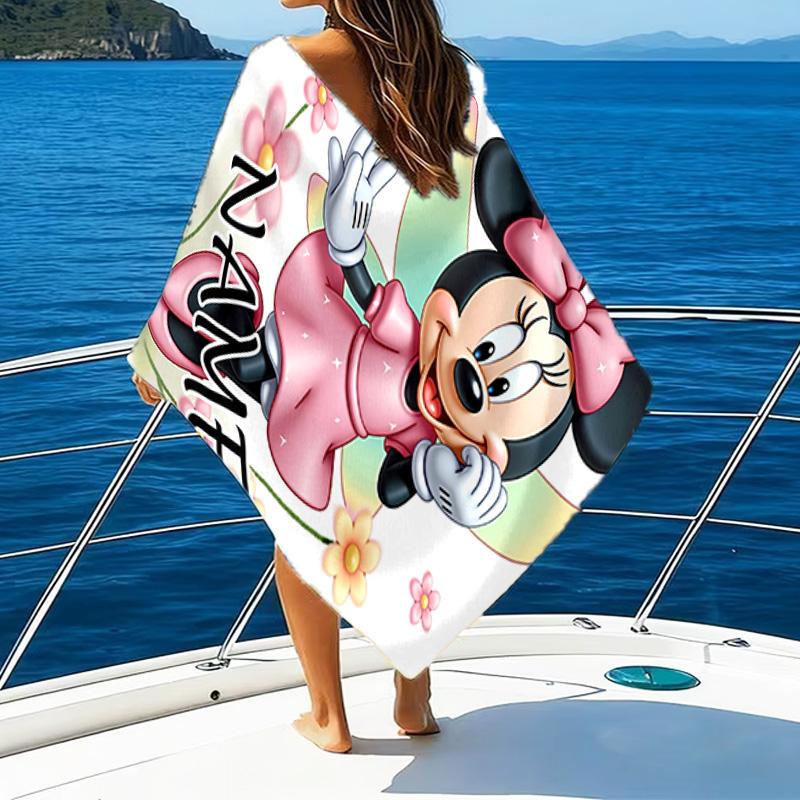 1pc Minnie12 Beach Towel with Custom Name, Beach/Swimming/Bath/Picnic/Camping Towel, Suitable for Seaside Beaches