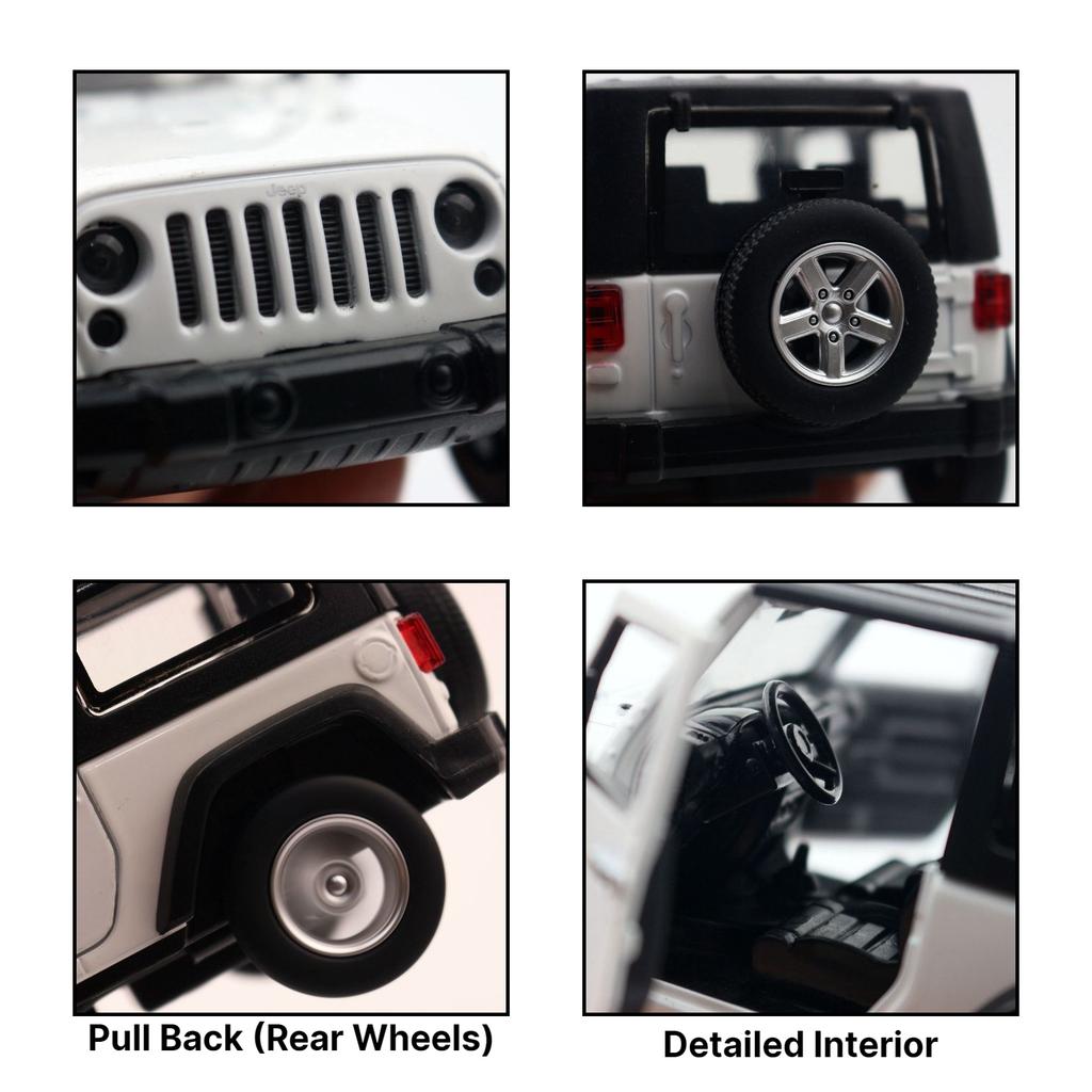 1/32 Jeep Wrangler SUV Sport Diecast Alloy Metal Miniature Toy Car Model Pull Back Doors Openable Collection Gift for Boy Kid