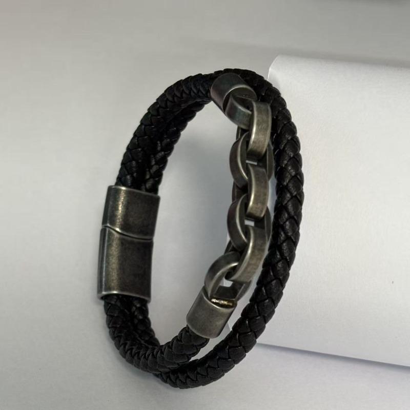 Creative Chain Men's Stainless Steel Leather Bracelet Fashion Trendy Men's Leather Rope Bracelet Cross-border E-commerce Jewelry