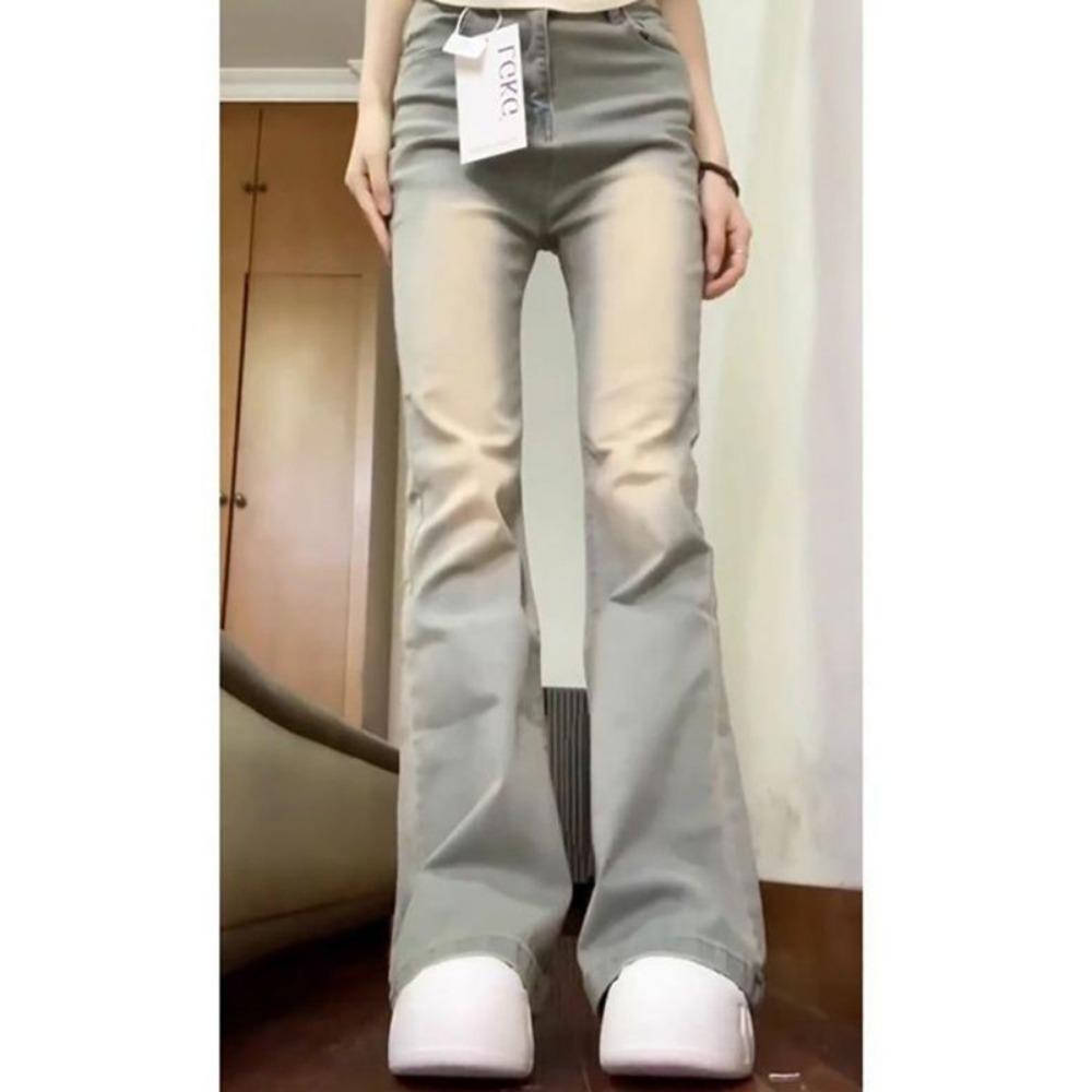 Commuter personality micro-pull jeans women's spring and autumn new retro high-waisted elastic horseshoe horn jeans