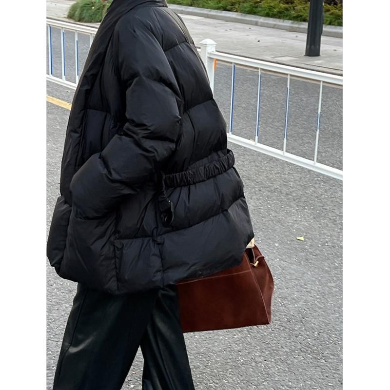 Johnature Winter V-neck Waist Down Jacket Women Lazy 90 White Duck Down Lace-up Chinese Warm Comfortable Jackets
