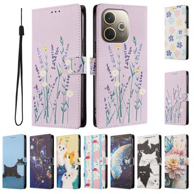 Süßes Katzen Schmetterling Blumen Malerei Leder Flip Case Für Oppo A5 A5 Pro A5X A3 A3 Pro A3X A5M Geldbörse Kartenständer Telefon Buch Hülle