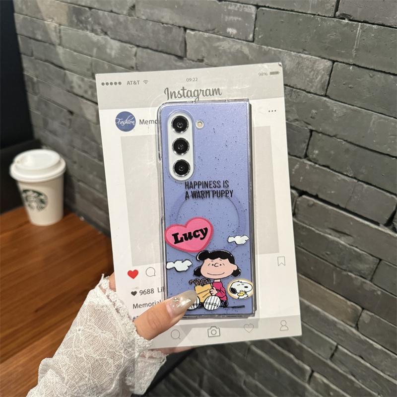 Luxury splash-ink Cute Snoopy Charlie Folding Magsafe Wireless Charge Case For Samsung ZFold 3 4 5 6 ZFold7 3D Magnetic Stand