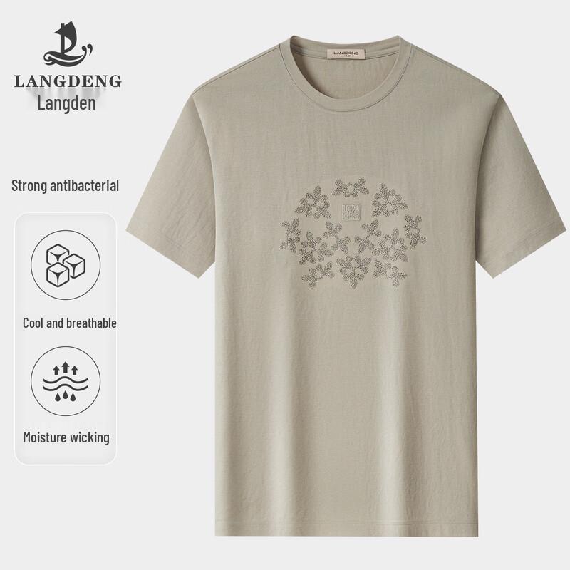 Langdeng Men s Sequin Embroidery Breathable Short Sleeve T-Shirt M
