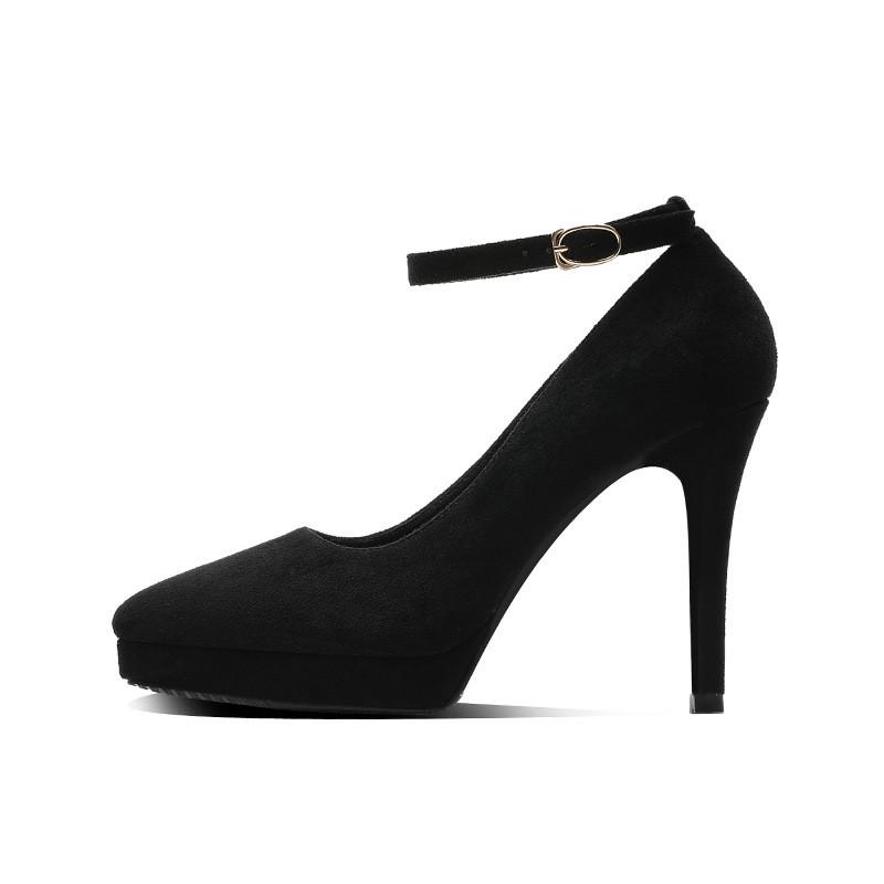 Fashion Women's Pumps High Heels Ankle Strap Flock Female Platform Shoes Mary Jane Women Shoes Ladies Footwear