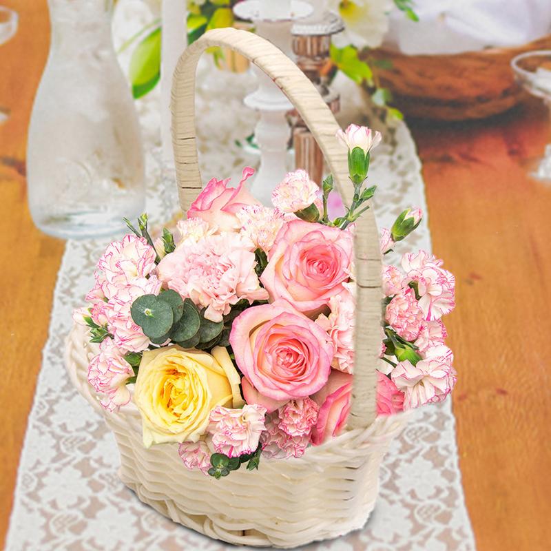 Rustic Flower Girl Basket Small Rattan Woven Flower Basket Woven Basket For Plant Heart-Shaped Candy Baskets Easter Basket