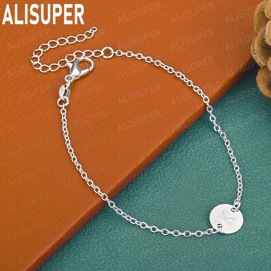 925 Sterling Silver 26-Letter Romantic Round Bracelet - Exquisite Gift Jewelry