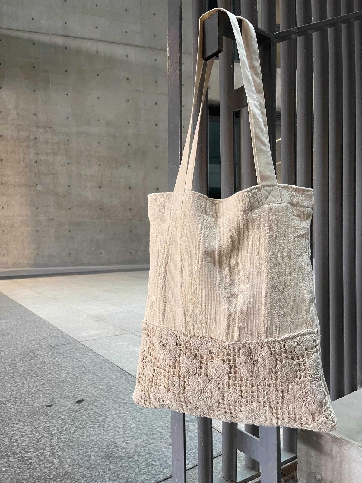 

Новая холщовая сумка в китайском стиле с бахромой из кружева и жаккарда, большая вместительная сумка через плечо, повседневная сумка из ткани