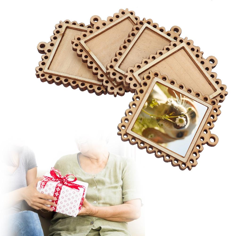 5 Stück Holz Rechteck Fassung Prägung Rohling Kleine Holz Bilderrahmen Schlüsselanhänger Tabletts