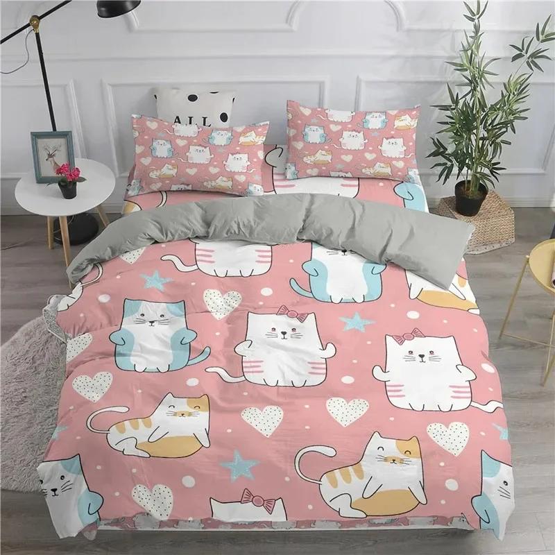 Cartoon Cat Dogs Toddler Comfortable Duvet Quilt Cover Pillowcase Bedding Set Children Bedroom Decoration Home Textile