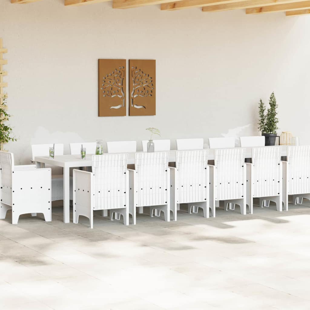 Garden Dining Set with Cushions 17 Pcs White PP