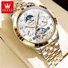 OLEVS 7018 Men's Watches Dgital Dial Skeleton Flywheel Automatic Mechanical Wristwatch Luxury Moon Phase Week Calendar Man Watch