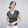 Spring and summer new round neck linen knitted slim-fitting short-sleeved women's high-end basic women's top t Lyocell T-shirt