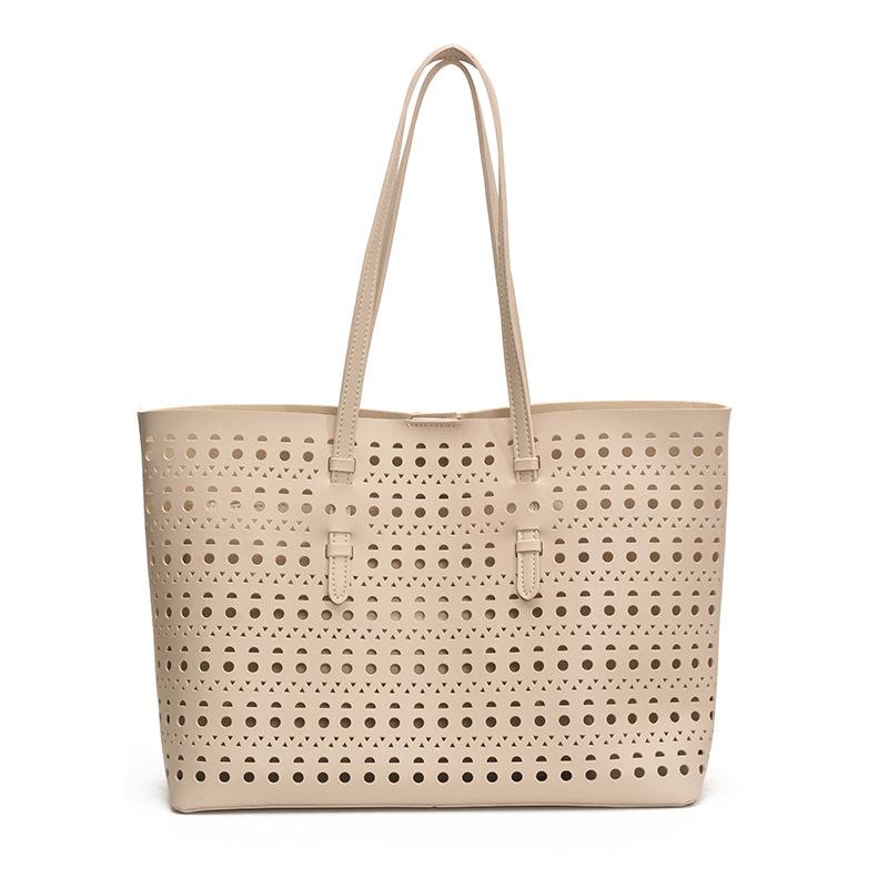 

Large capacity hollow woven tote bag niche casual handbag seaside vacation vegetable basket bag beach bag бежевий