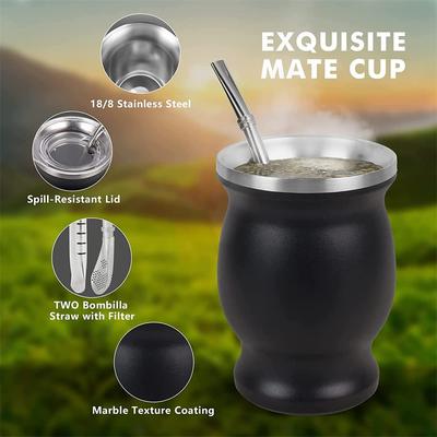 8oz Yerba Mate Gourd Set 304 Stainless Steel Double Wall Argentina Insulated Straw Cup With Bombillas And Cleaning Brush