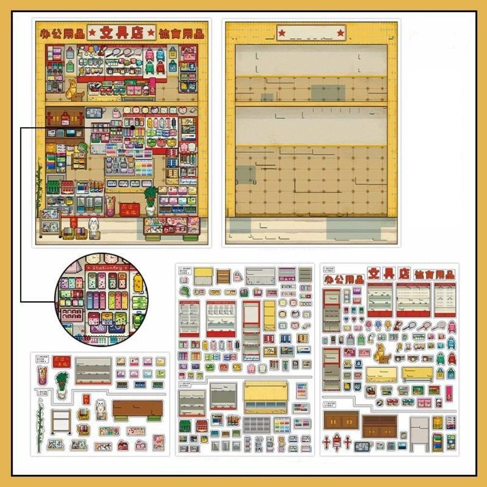 3D Miniature Shop Scene Collection Modern Shop Architecture Stacking Pasting Landscape Sticker Book Scene DIY Sticker Stationery