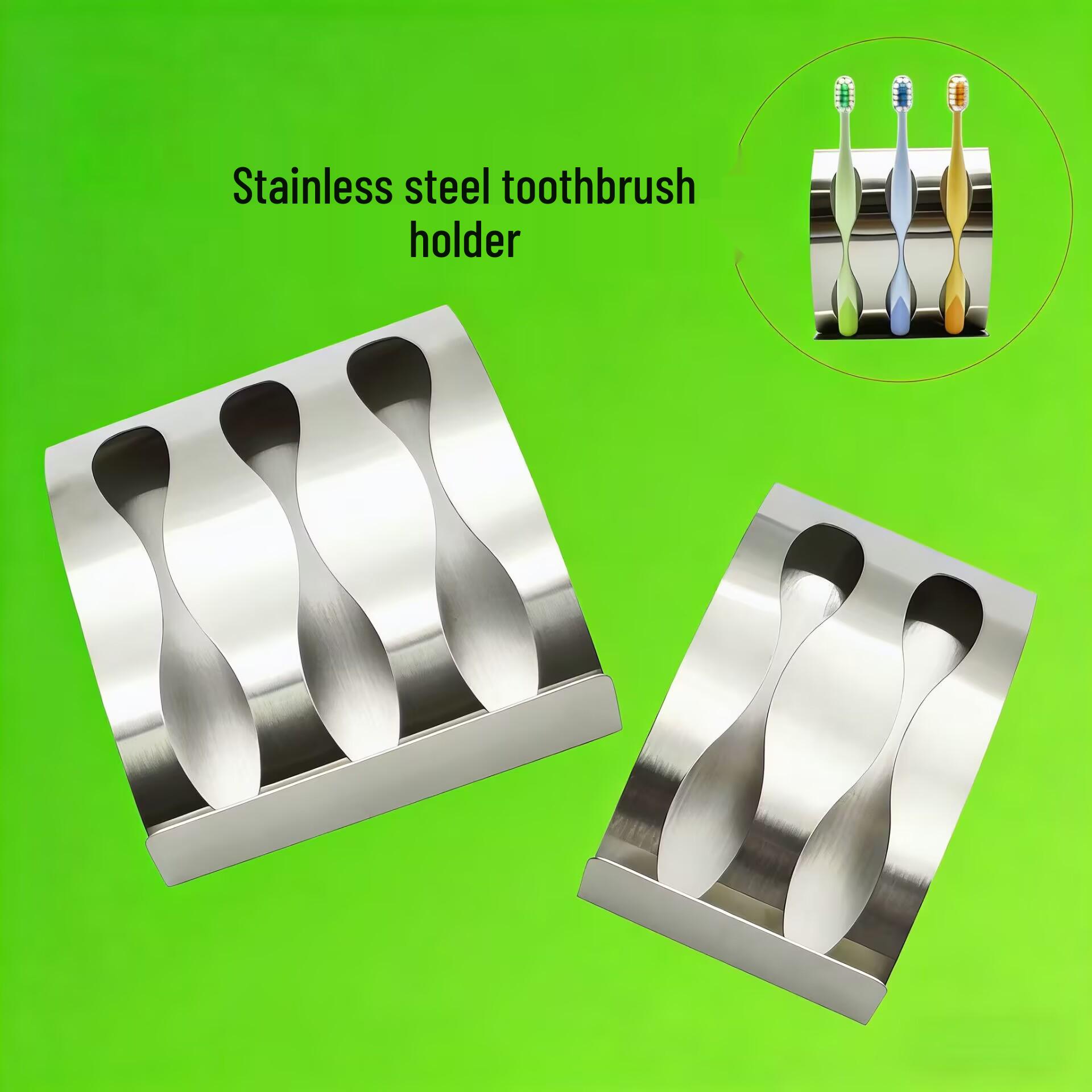 No-Drill Stainless Steel Wall-Mounted Toothbrush Holder with Single, Double, and Triple Slot Options Double Hole