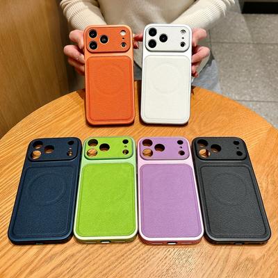 For Magsafe Magnetic Fashion Matte Leather Phone Case For iPhone 17 16 15 14 13 Pro Max Plus Instantly Turn 17 Big Window Cover