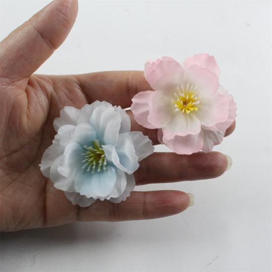 10 Pcs Artificial Cherry Blossom Flower Heads Mini Fake Silk Cherry Blossom Flower for Crafts Bridal Hair Clips Headbands Dress DIY Accessories