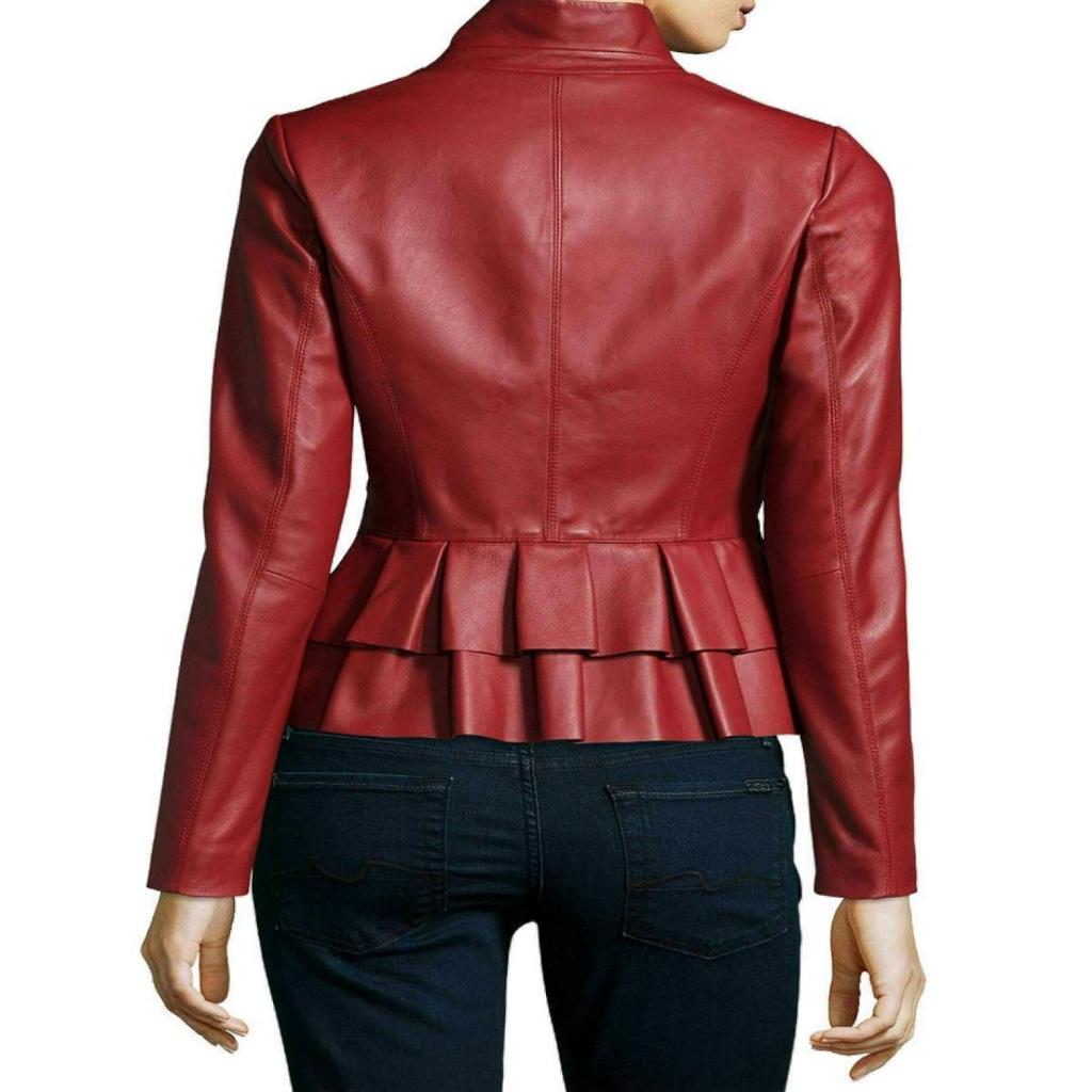 Noora Women's Dark Red Lambskin Leather Blazer, Office Wear Casual Leather Blazer