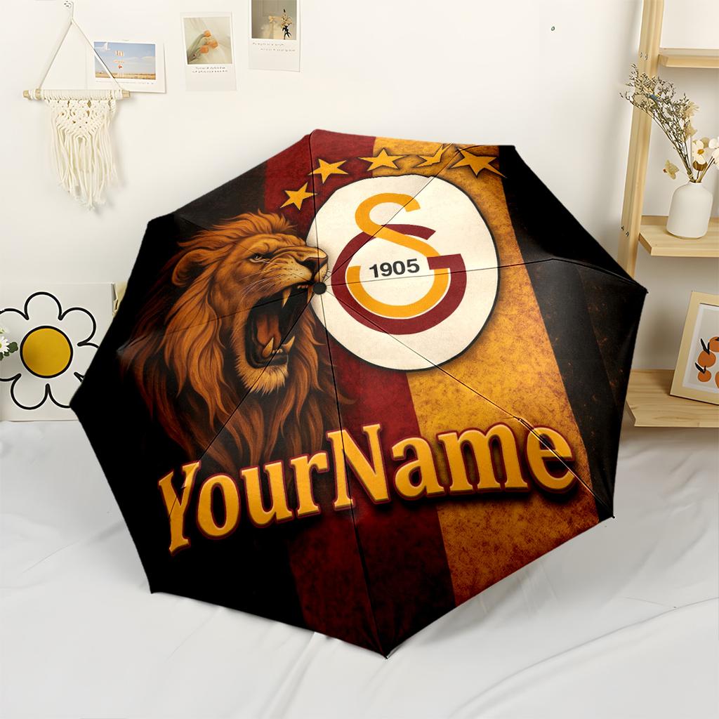 Galatasaray1 Personalized Text Umbrella Outdoor Automatic Umbrella Retractable Design with 8-Rib Durability Durable Plastic Iron