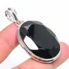 Lab Created Black Spinel Pendant 1.9" Silver Tone Oval Cut Gemstone Jewelry Gift