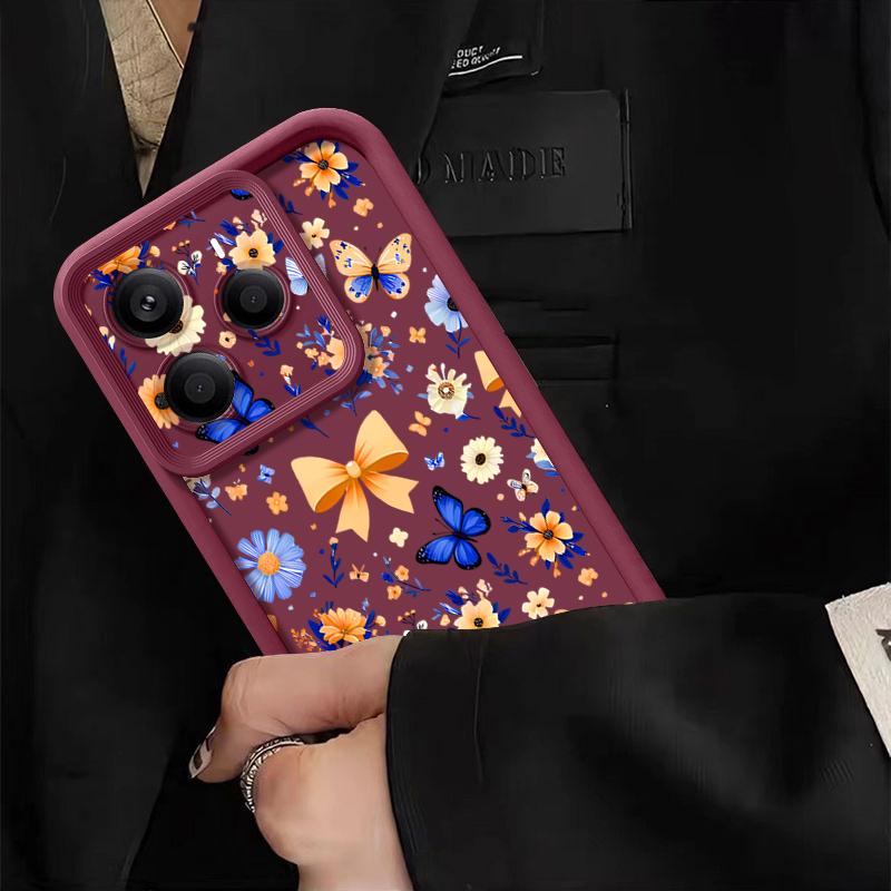 Blue Butterfly Floral Pattern Case For Xiaomi 14T 13T 11T Pro Funda Redmi Note 14 13 Pro 5G 4G 12 11 Shockproof Bumper Silicone Cover