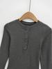 Damen Spicy American Henley Samt-T-Shirt – Warm, Knopfleiste, Langarm für Herbst/Winter, Eng anliegend, Basisschicht