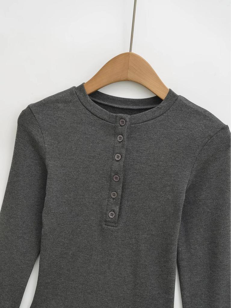 Damen Spicy American Henley Samt-T-Shirt – Warm, Knopfleiste, Langarm für Herbst/Winter, Eng anliegend, Basisschicht