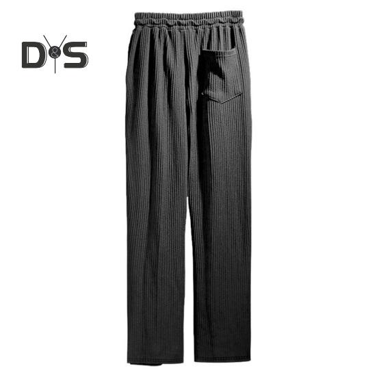 Men's Casual Wide-Leg Trousers Drawstring Waist Sweatpants with Side Pockets Straight Striped Loose Fit Trousers for Travel Outdoor Sports