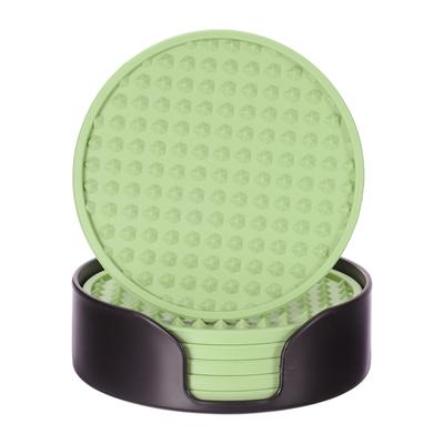 6pcs Silicone Drink Coasters with Holder Non-Slip Coasters Drinks Heat Resistant Cup Dish Drying Mat Tabletop Protection