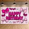 Cute Birthday Banner Dark Red Bow Decor Pink Birthday Banner Girls Birthday Banner Lettering For Kids Celebration
