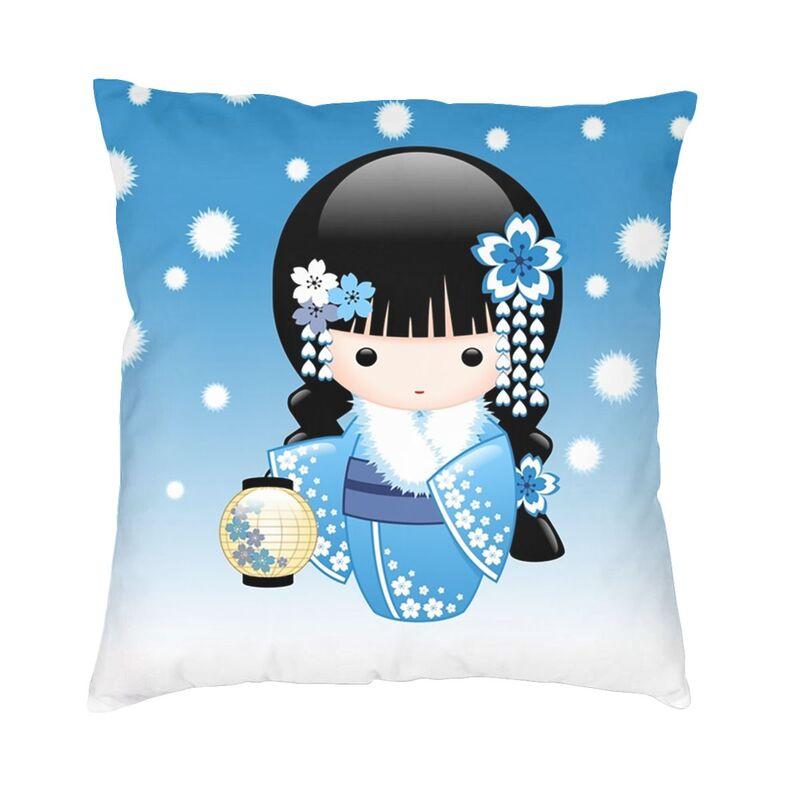 Custom Japanese Girl Sakura Kokeshi Doll Square Throw Pillow Cover Home Decorative 3D Double Side Printing Cushion Cover Room