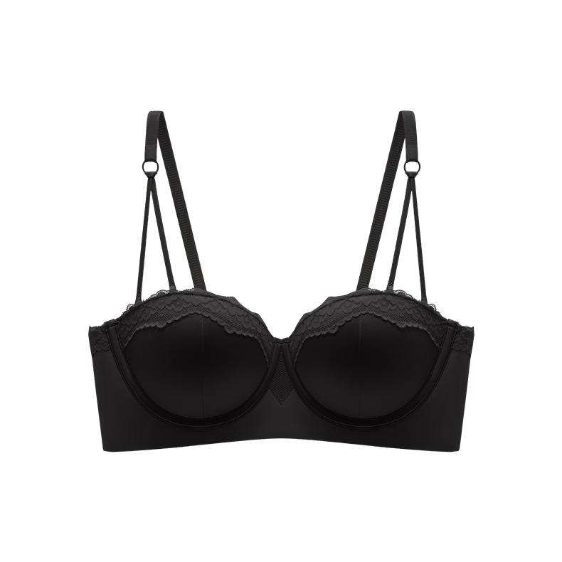 Satin Lace Splicing Half Cup Underwear Women's Small Breasts Gather and Show a Large Upper Support To Prevent Sagging and Close the Sub-breasts Bra