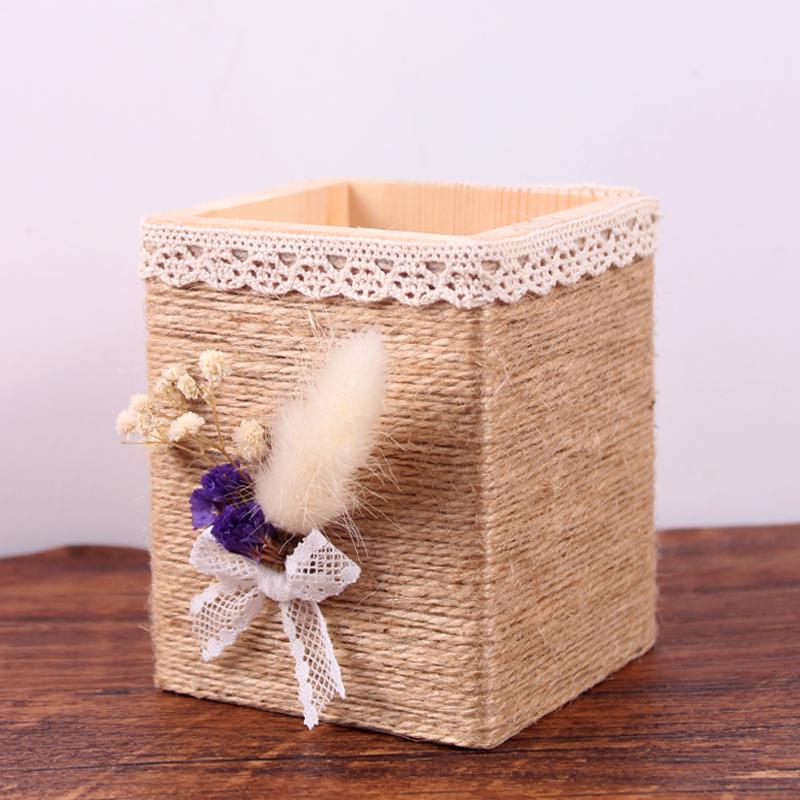 Handmade Jute Rope Pen Holder: DIY Material Kit for Flower Creation & Office Storage