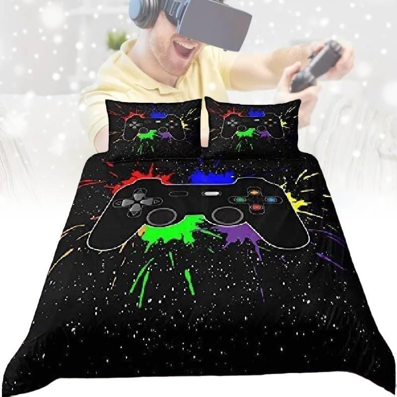 Bedding Set Gamer Single Double King Zipped Duvet Cover Gamepad Graffiti Pattern
