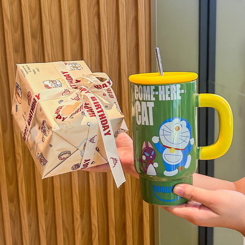 Birthday gift for girls, high-value Bingba cup, ceramic mug with lid straw cup as a gift