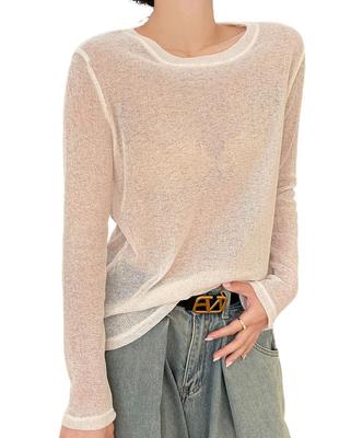 DONLAONE Sheer Summer Knit Long Loose Openwork Solid Fall Women's Sweater, Sheer, See-Through, Sleeves, Fit, Knit, Lightweight, Layering, Color,