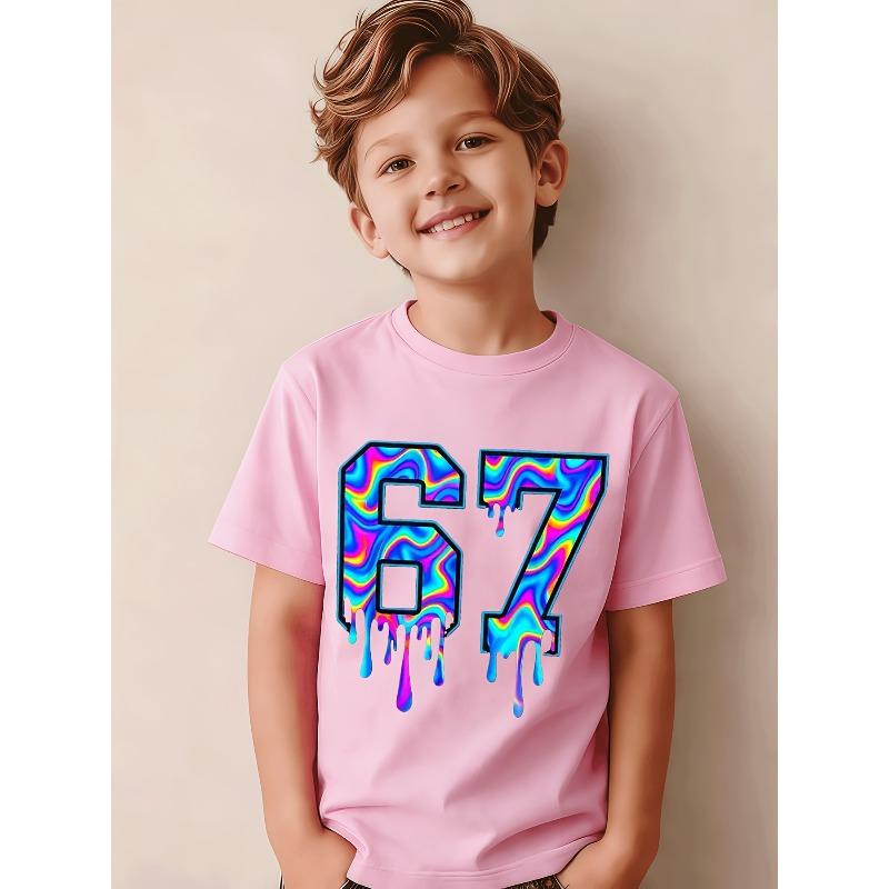 European Sizes Kids' Soft Breathable Vortex 67 Drops Printed T-Shirt | Crew Neck, Regular Fit, Casual Top for Boys