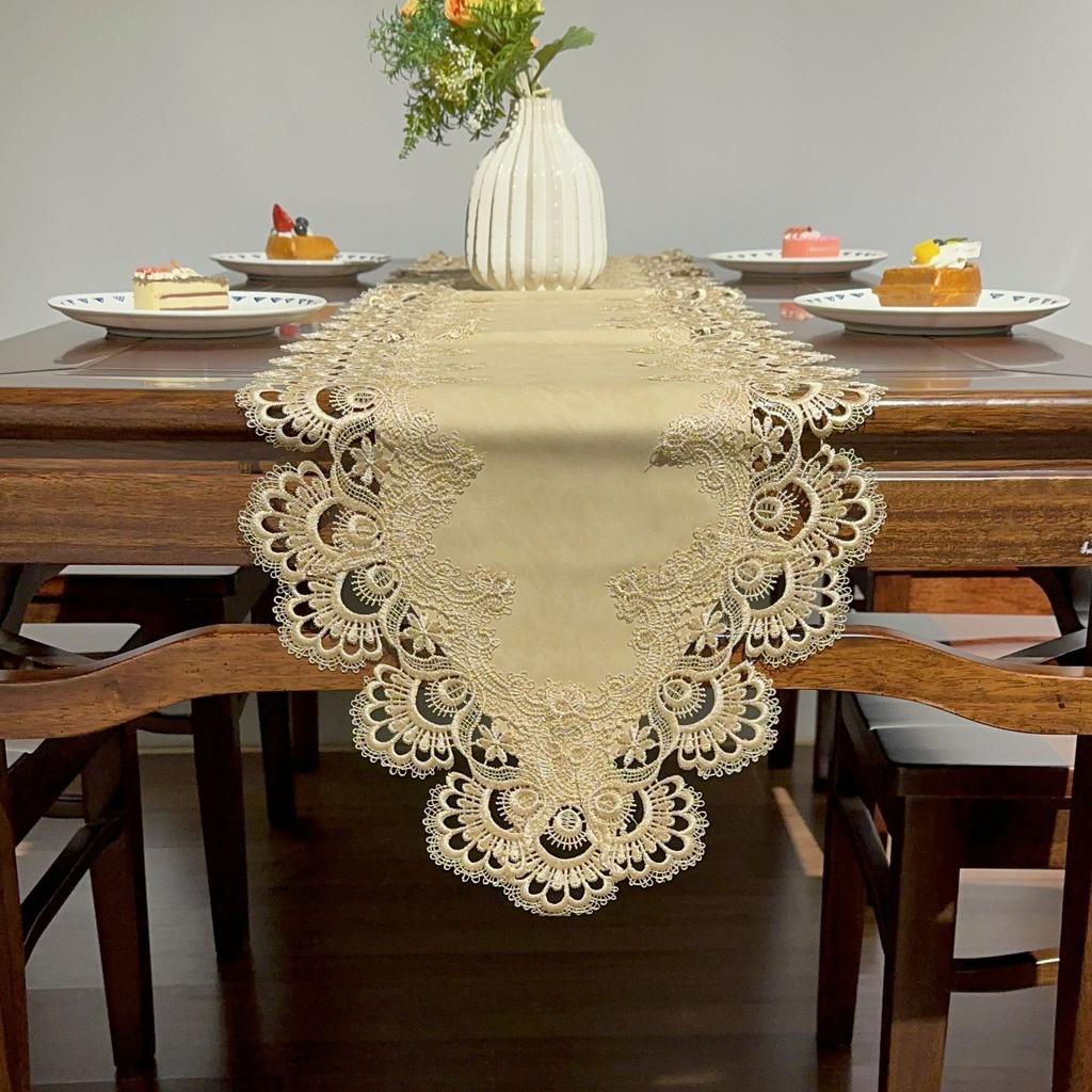 European Lace Table Flag Pu Waterproof And Oil-Proof, Solid Color Light Luxury Long Tablecloth Table Flag
