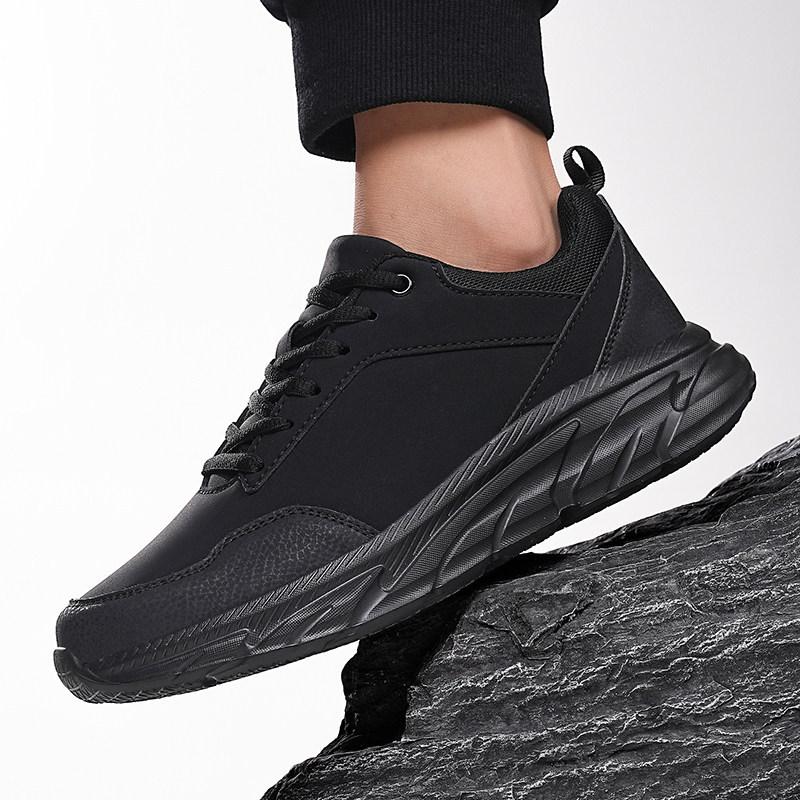 Herbst und Winter schwarze Deodorant-Sneaker Leder wasserdichte Schuhe leichte weiche Sohle Freizeitschuhe Laufschuhe Student