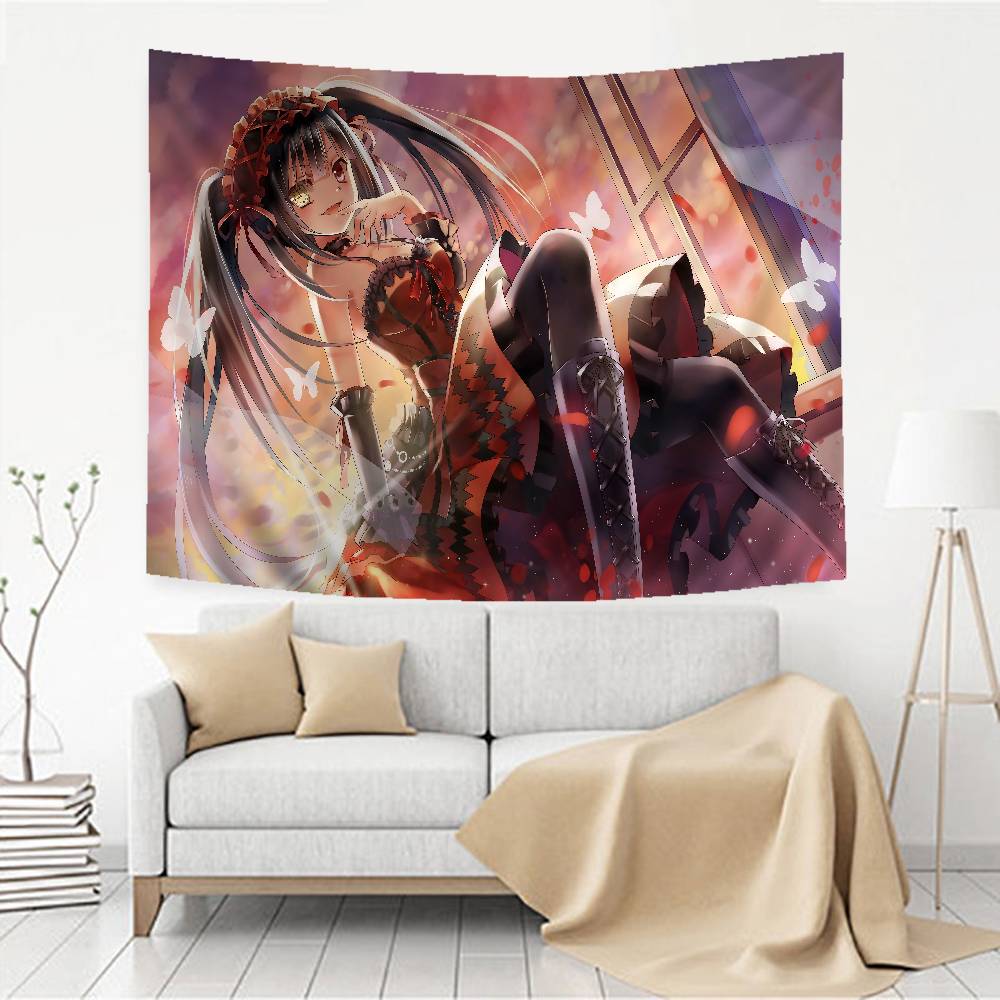 Tokisaki Kurumi Cartoon Printed Large Wall Tapestry Art Science Fiction Room Home Decor Decor Blanket
