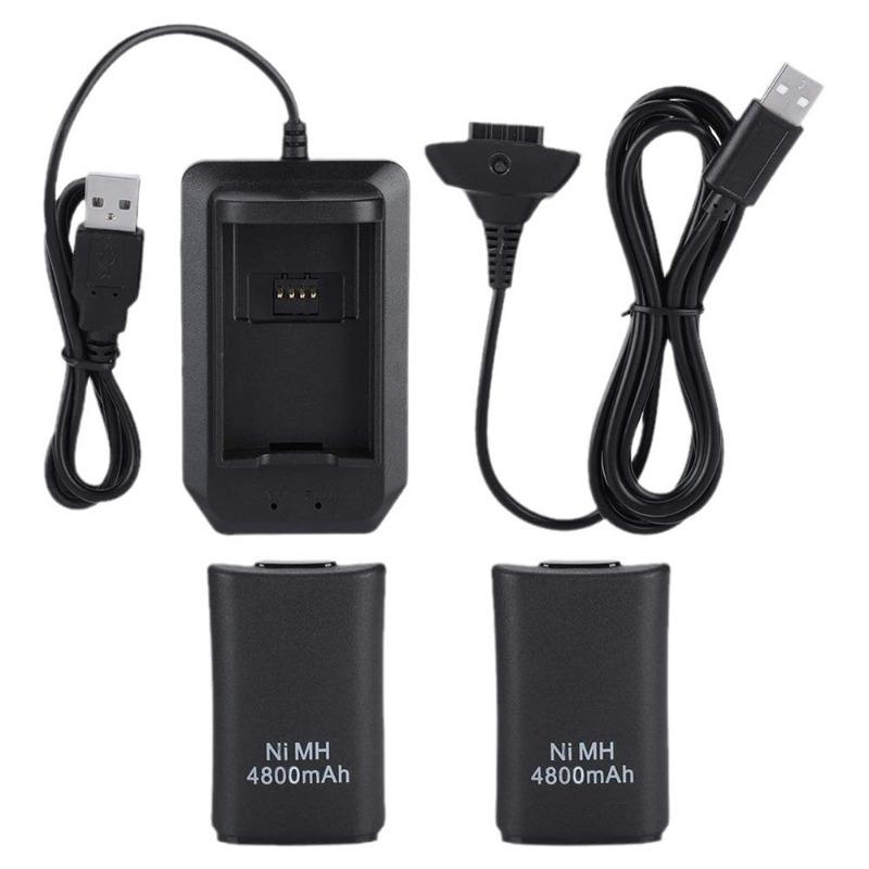 2Pcs 4800mAh Rechargeable Battery With 1 Charging Cable+Charging Dock for Xbox 360 Wireless Gamepad Controller Battery