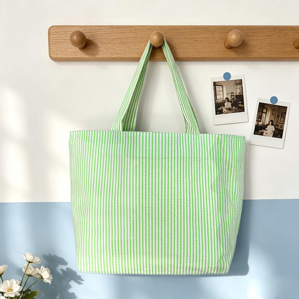 Striped Bag For Women Large Capacity Retro Casual Polyester Fashion Handbag For Daily Use