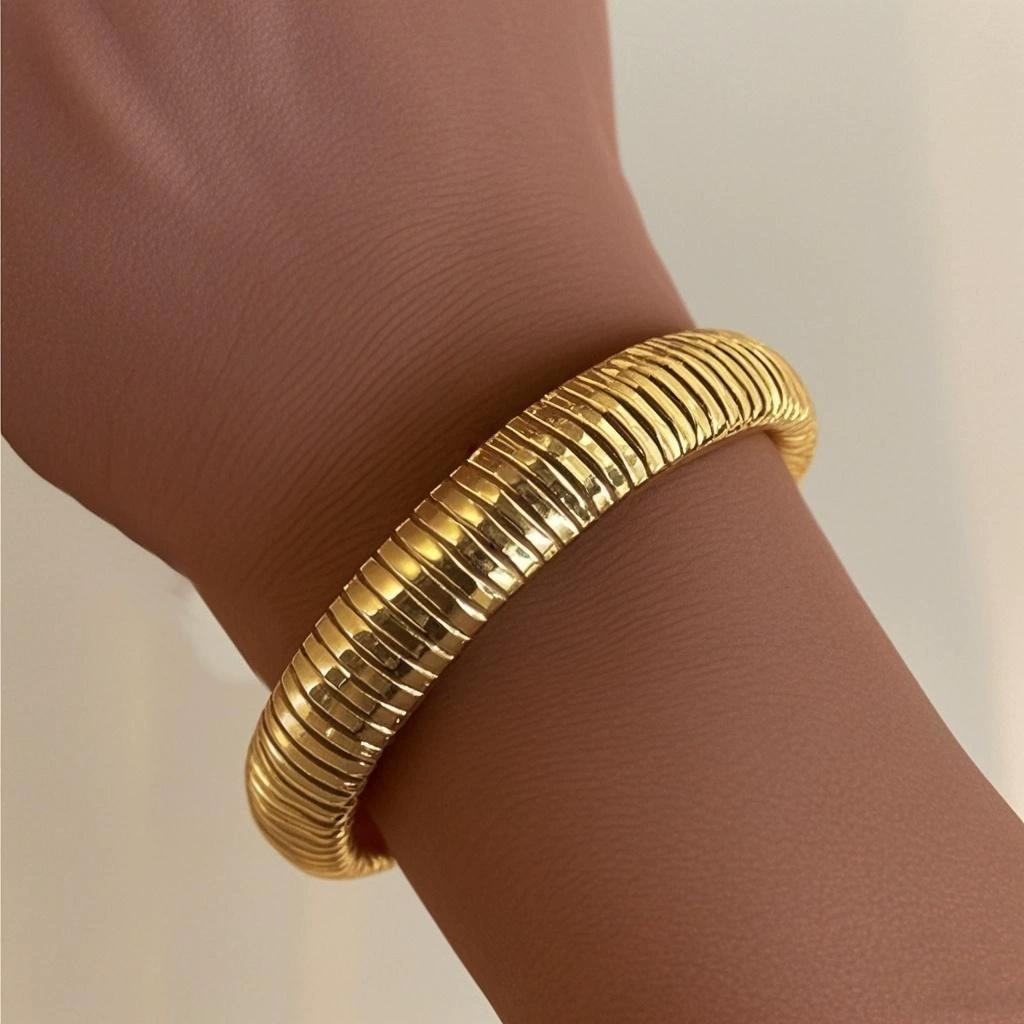 Gold Color Elastic Bracelet For Women Punk Wide Chunky Metal Spiral Bangle Female Fashion Party Jewelry Accessories Gift