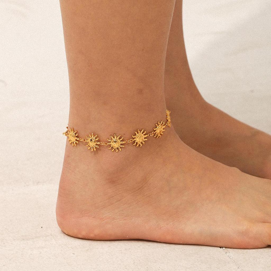 Cheville Luxueuse Exagérée Soleil en Acier Inoxydable pour une Déclaration de Mode Unique